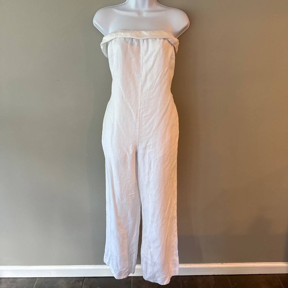 Reformation Taylor Linen Jumpsuit Strapless White Missing Belt Sz 4 Euro Summer - Picture 2 of 15